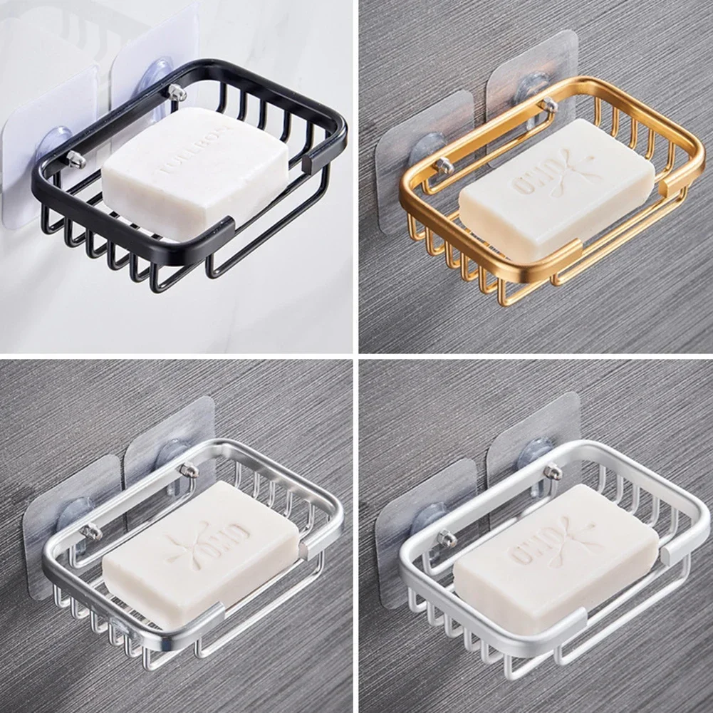 

High Quality New Soap Dishes Holder Bath Wall-mounted Accessories Aluminum Bathroom Case Drain Hotel Metal Net