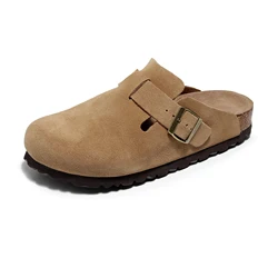 Kobiety mężczyźni Unisex z zamkniętymi palcami pasek z klamrą wsuwane płaskie buty Mules buty korek pantofel