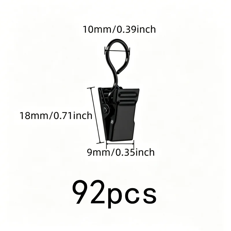 92 pcs Closed Curtain Hooks, Easy Curtain Install, Living Room Curtains Bathroom Shower Panel, Silver Closed Loop Design