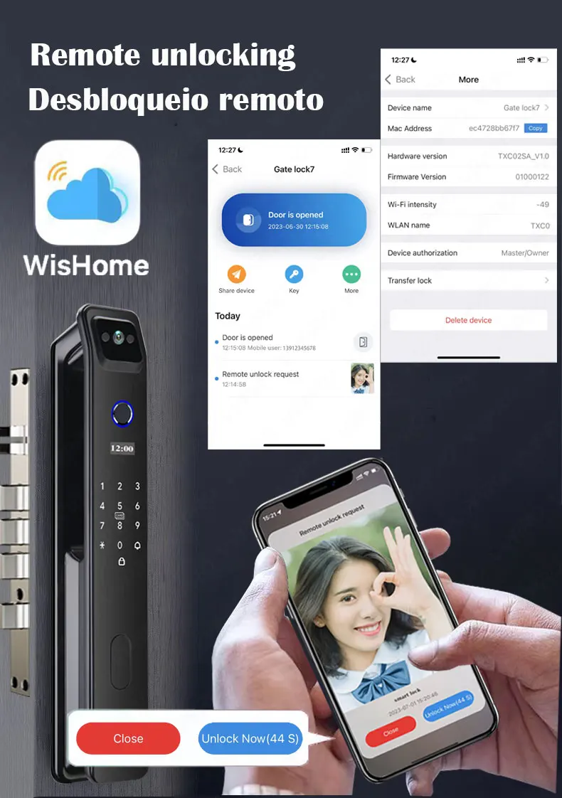 Imagem -04 - Face Recognition Smart Door Lock Monitor de Câmera de Segurança Senha de Impressão Digital Inteligente Desbloqueio de Chave Eletrônica Atacado 3d