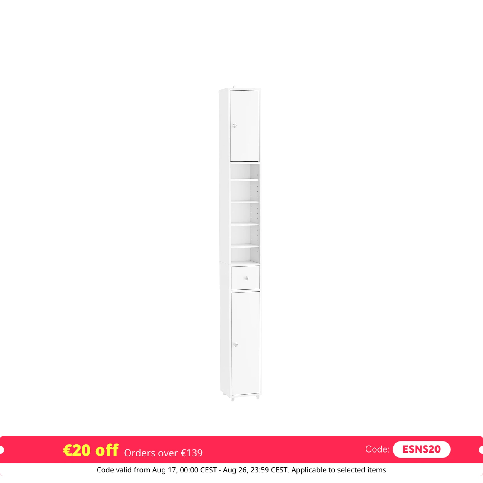 SoBuy BZR34 Badezimmerschrank Hochschrank Schmal Badschrank für kleine Bäder mit verstellbaren Einlegeböden Badezimmer 20x20x180