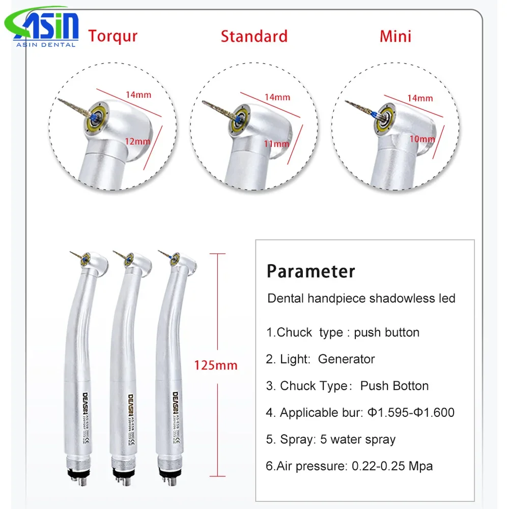 den tistry Tools E-generator Shadowless Ring LED High Speed ceramic mini/standard/torque Handpiece with 5 Water Sprays 2/4 Holes