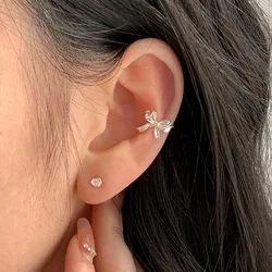 Fashion Sweet Silver Color Bowknot Earrings For Women Girls Cute No Piercing Fake Cartilage Ear Cuff Party Jewelry Gifts