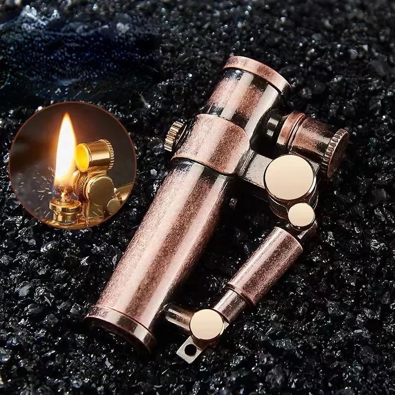 High-quality Retro One-button Automatic Ignition Mechanical Creative Brass Trench Locomotive Kerosene Gasoline Lighter