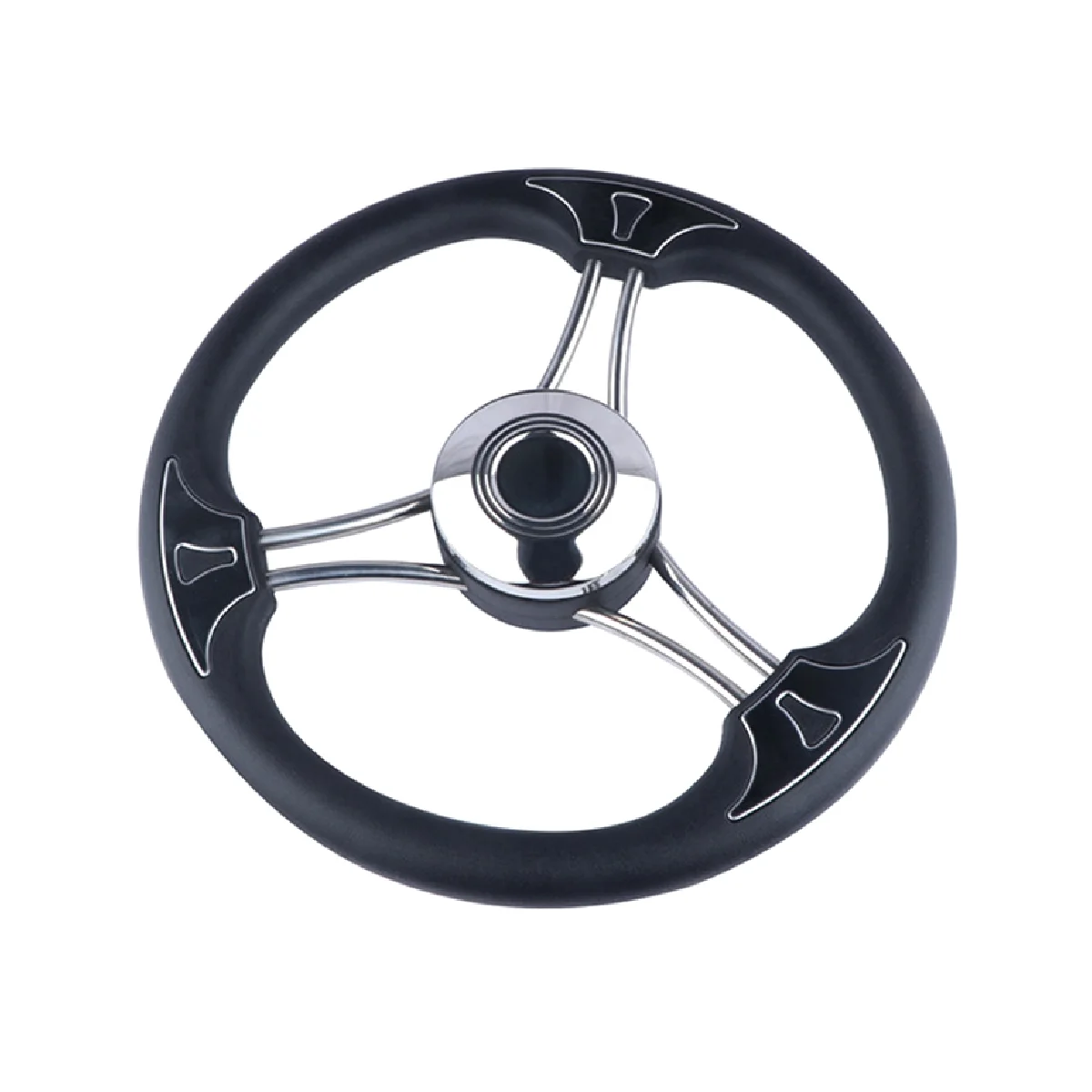 

13Inch Boat Steering Wheel Stainless Steel Black Foam 3 Spoke Heavy Duty Marine Boat Accessories Marine for Marine Yacht