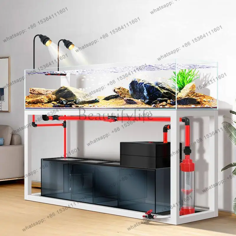Light luxury new industrial air bottom filter stream tank overflow ultra-white glass household ecological grass tank fish