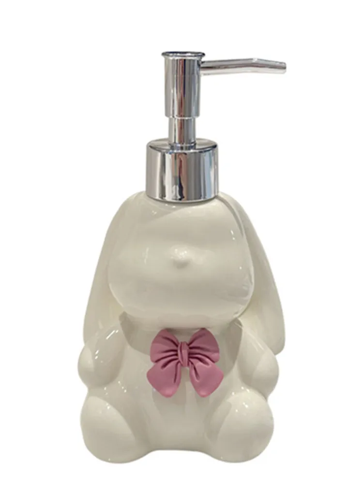 WHYOU-Creative Ceramic Cute Rabbit Liquid Soap Dispensers, Body Wish Shampoo Emulsion Bottle, Latex Bathroom Accessories Set