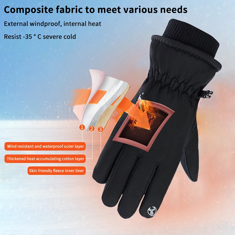 Winter Skiing Gloves Women Men Waterproof Windproof, Cold Weather Warm Gloves Touchscreen Fingers, For Running, Driving, Cycling