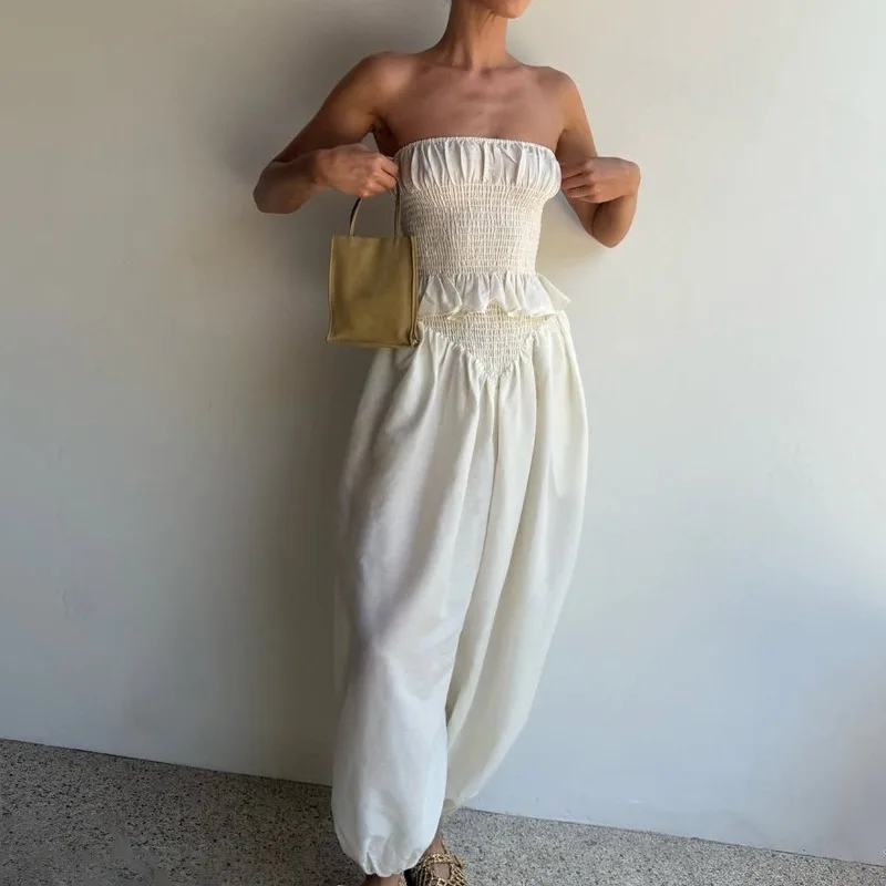

Tuularose 2 Piece Trouser Set Summer One Shoulder Ruffle Top Fashion Casual Pant Sets New Street Vacation Party Women Pant Sets