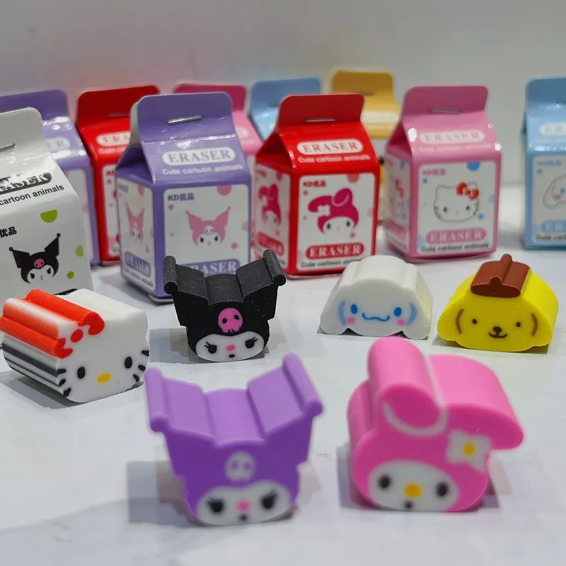 Imagem -03 - Nova Borracha Sanrio 36 Peças Kuromi Melodia Cinnamoroll Caixa dos Desenhos Animados Kawaii Papelaria Borracha Limpa Estudantes da Escola Presentes de Aniversário