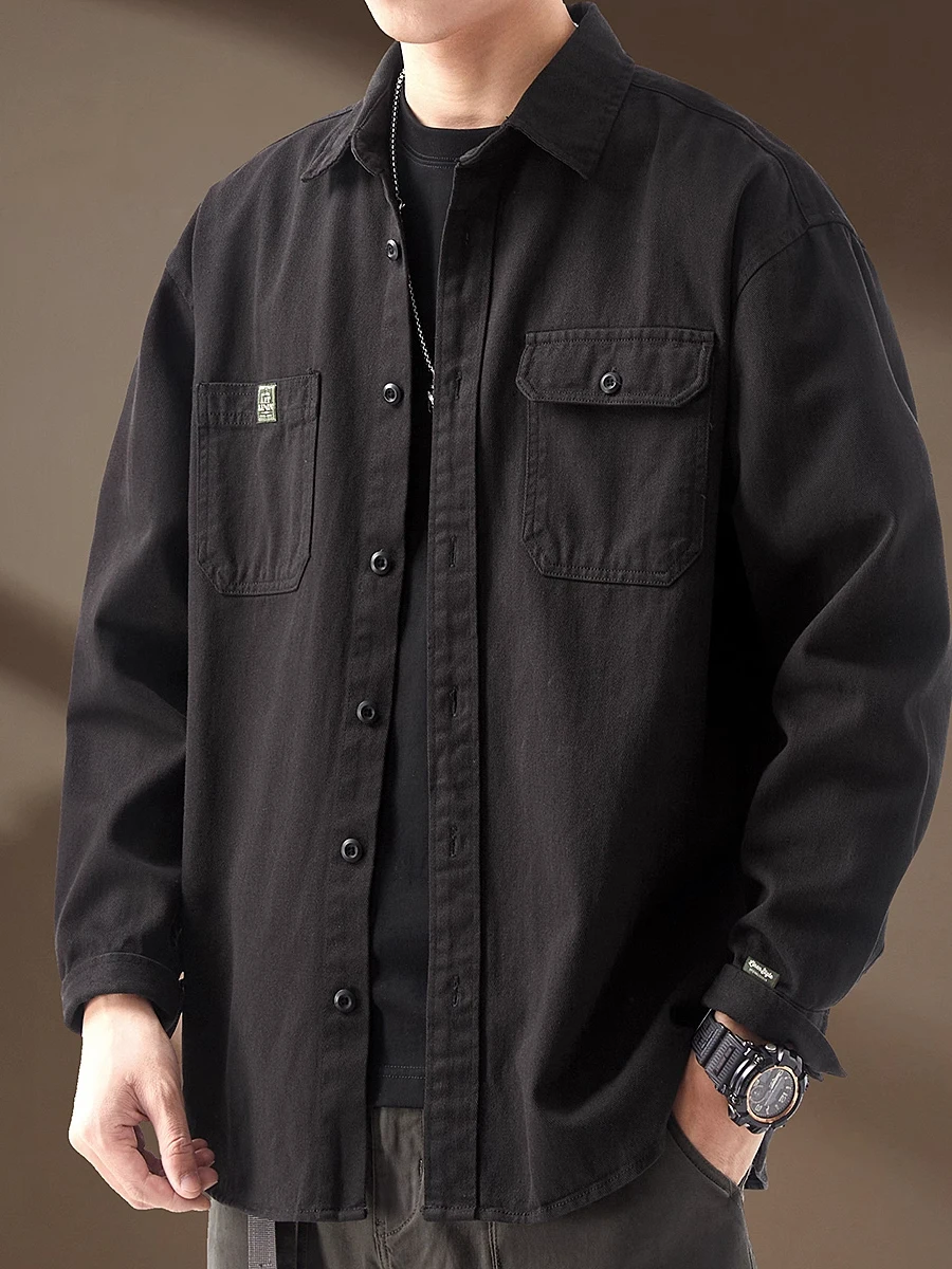 

Large Size American Retro Workwear Long Sve irt Men Autumn Trendy Brand Heavyweight Pure Cotton Loose Casual irt Jae...