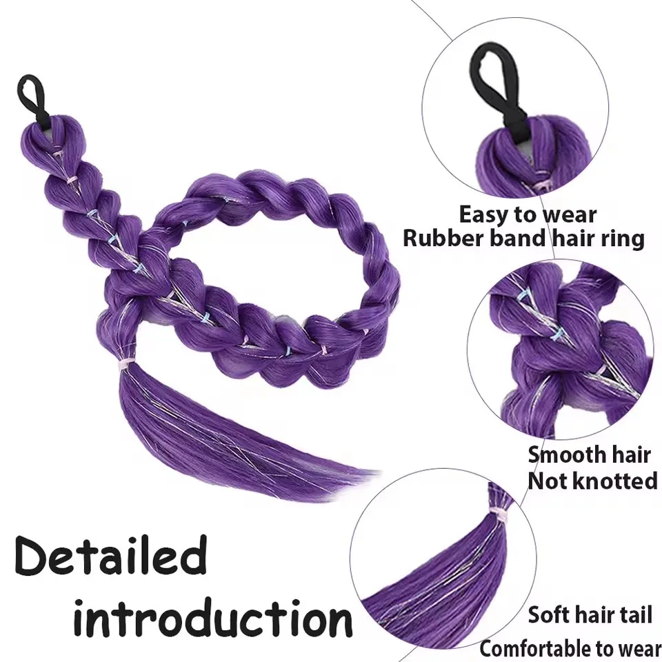 Peluca trenzada sintética morada extra larga de 32 pulgadas, brillo metálico, disfraz de Navidad para niños, colección Rumi 4