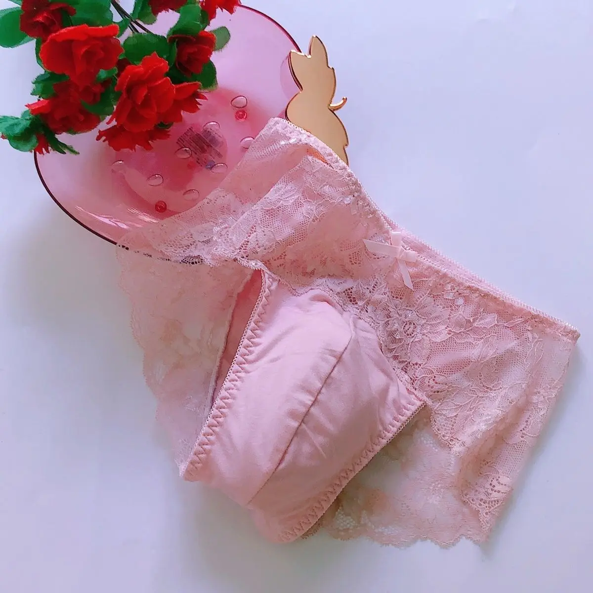 Plus Size See Through Lace Bow Man's Sexy lingerie Cross-dressing Briefs Couple Erotic Underwear Private Party BF Panties Gifts