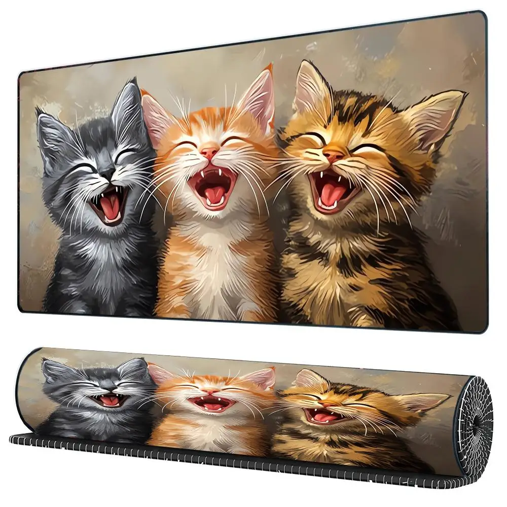 

Charming Cute Cat design Mouse Pad XXL Gaming Mousepad Rubber Base with Stitched Edge Non-Slip Desk Pad Large Desk Accessories