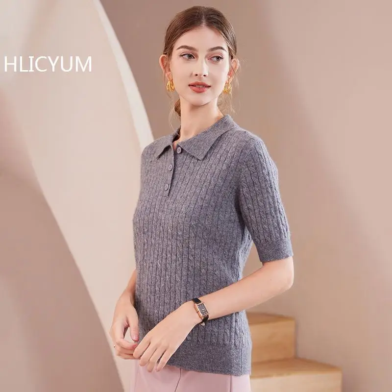 Cashmere Sweater Short sleeves Women Knitted Sweater POLO neck Pullovers Autumn /SpringClothing Warm Wool Jumper Fit Tops HOT