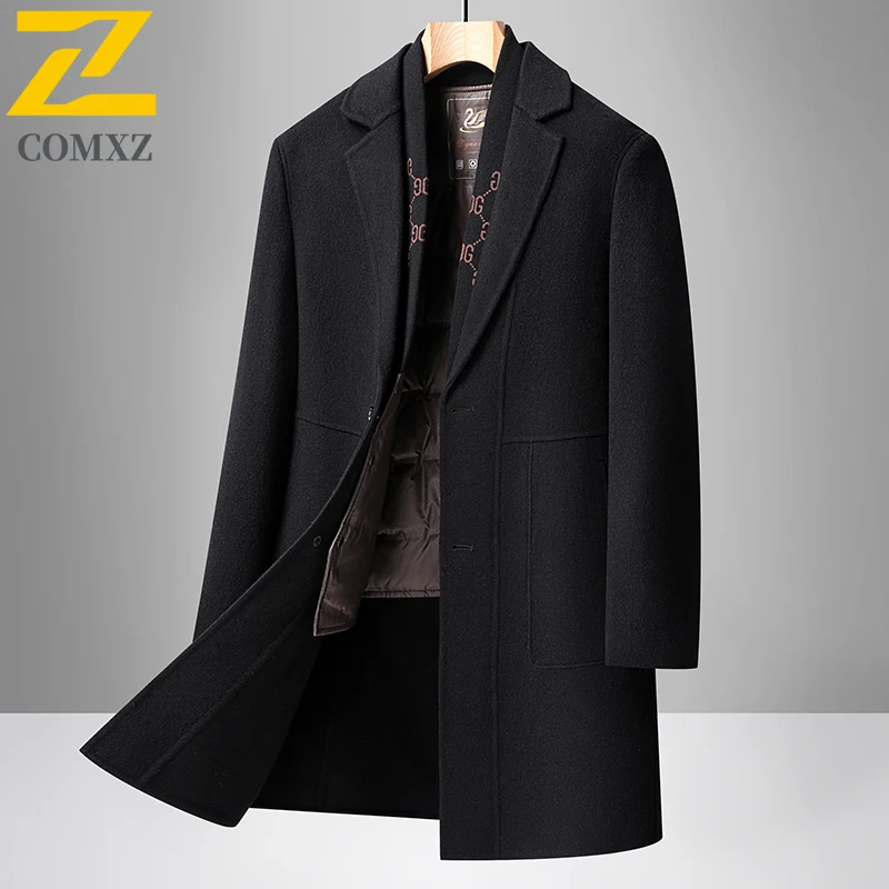 

COMXZ Men Down Jacket Classic Suit Collar Outdoor Work Windproof Puffer Coat Casual Business Lightweight Winter Long Wool Coats