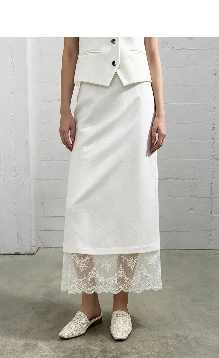 Amii Women Skirt Lace Elegant Sequin Back Slit Ankle Length Office Lady Chic Straight Skirts Casual Women Clothing 12623026
