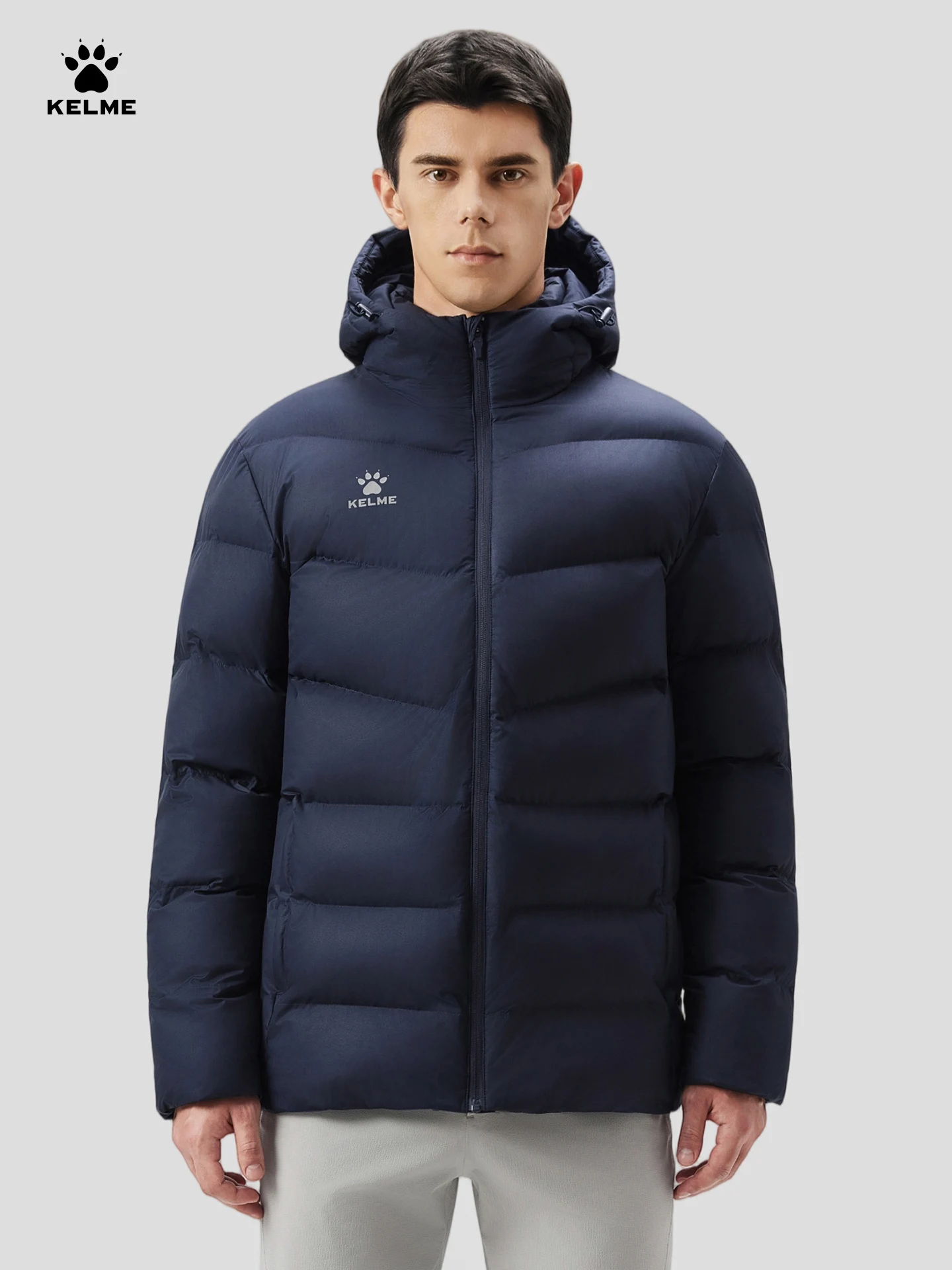 Kelme thermische jas met capuchon voor heren voor sport, voetbaltraining en buitenactiviteiten, winddichte fleece gevoerde jaseggioхое