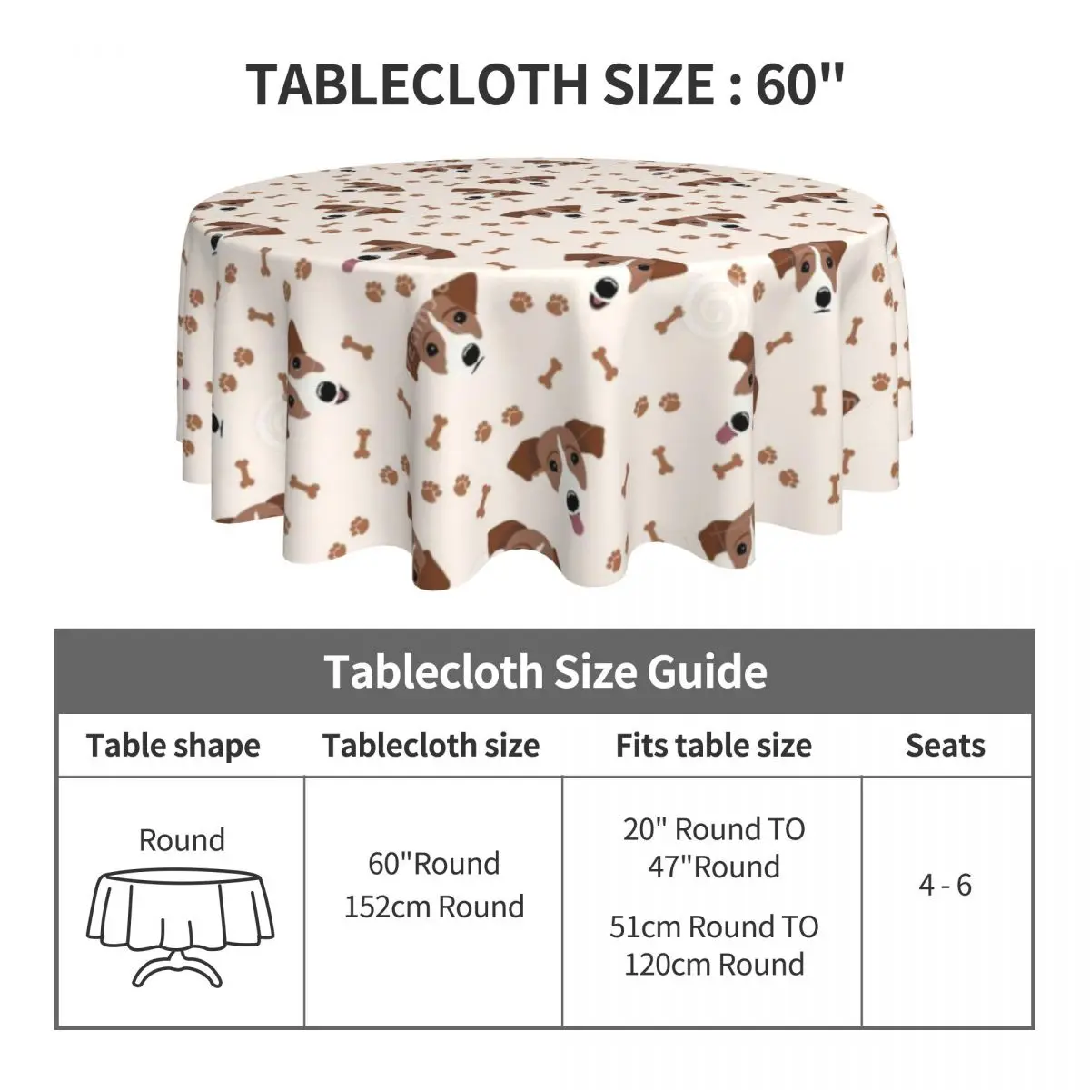 Tablecloth Jack Russell Terrier Dog Round Table Cloth Kawaii Table Cover Tablecloths Home Party Dining Room Table Decoration