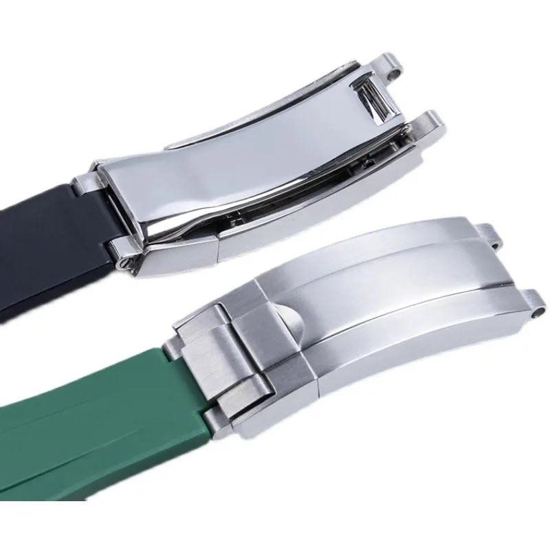 Correa de reloj de rubb Natural suave con extremo curvado, 20mm, para correa Rolex Submariner Datejust FKM, banda de goma, pulsera de buzo, hebilla deslizante 9 × 9