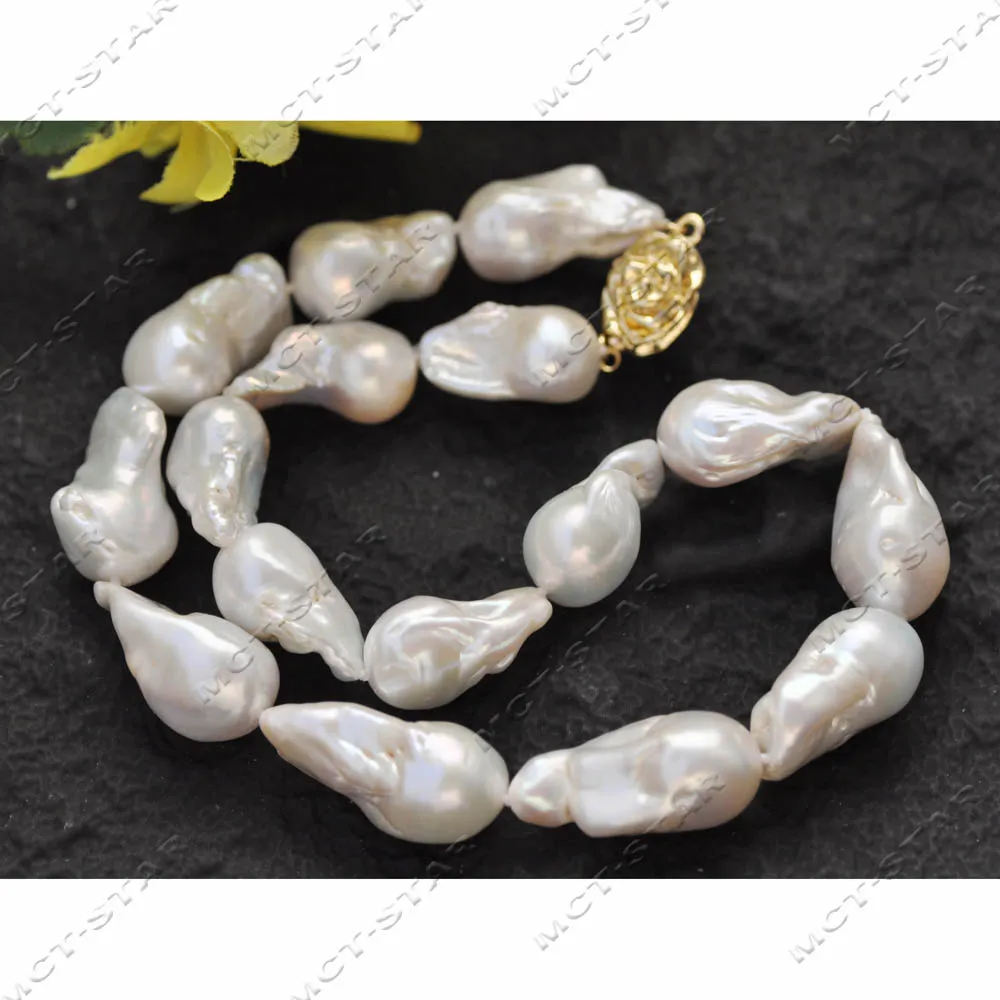 

Jewelry Set 17" 29mm White Baroque Keshi Reborn Pearl Necklace Bracelet Rose (Z13740)