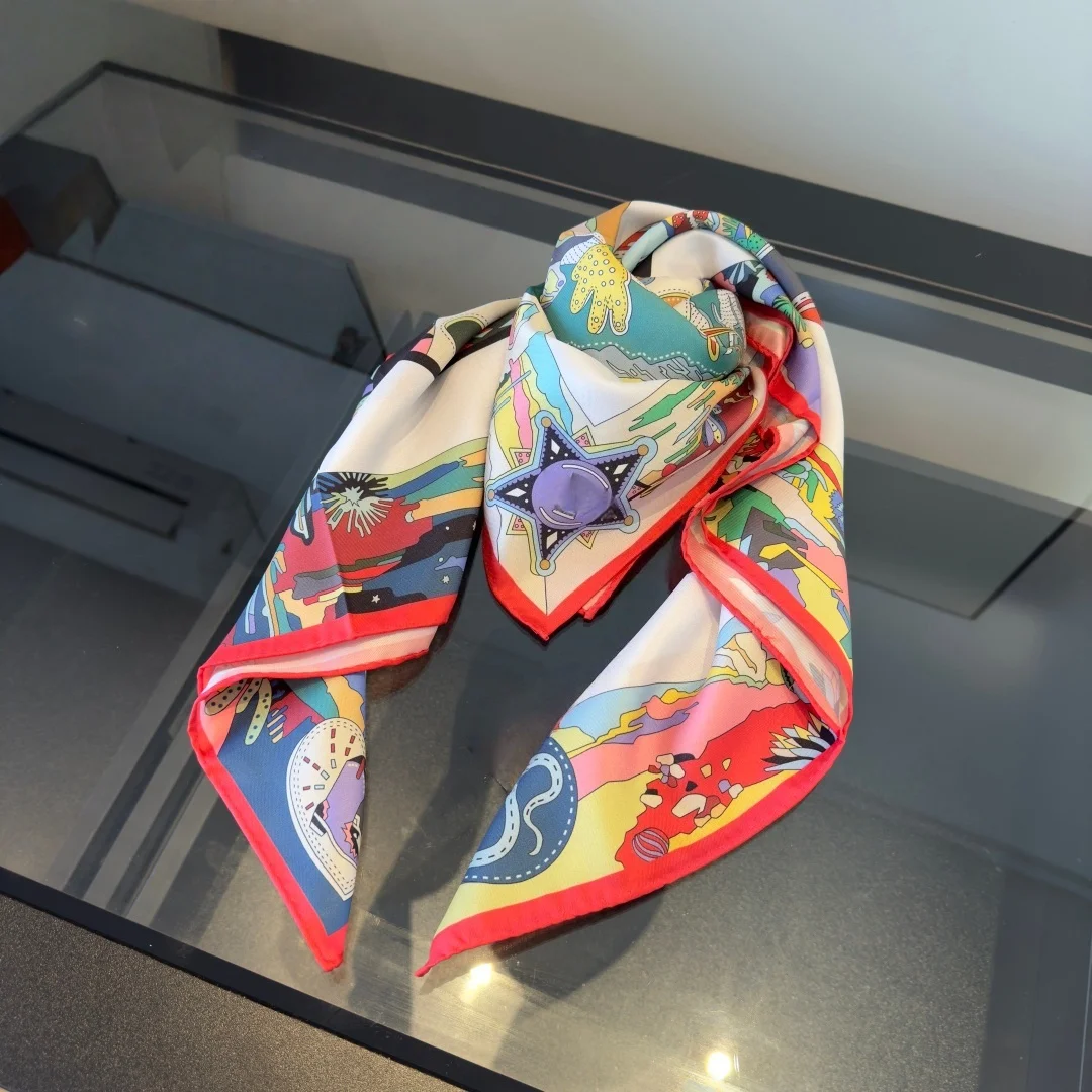 

Premium Silk Scarf Fashionable and Versatile Print Women's Scarf Silk Square Scarf Headscarf Travel Clothing and Accessory Gift
