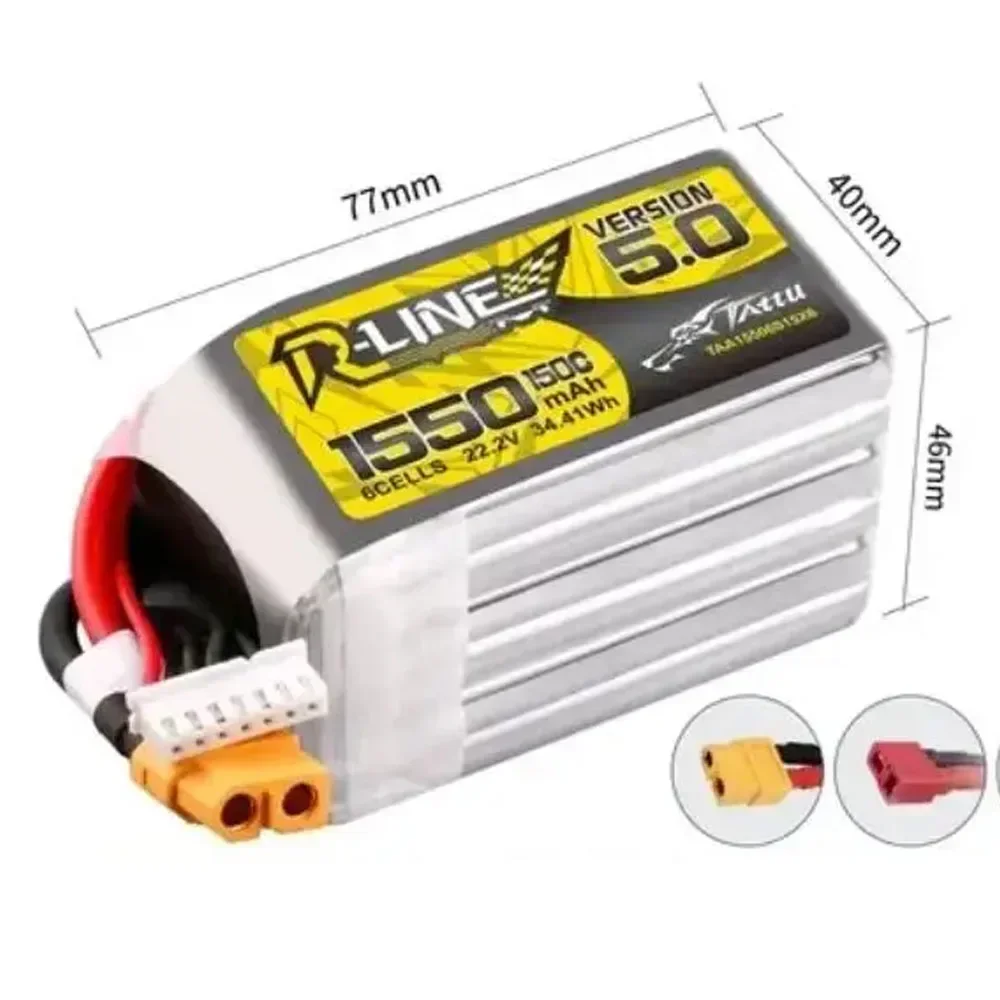 Tattu R-Line Version 5.0 V5 1200 /1400/1550mAh 150C 6S 22.2V Lipo Battery XT60 Plug FPV Racing Drone RC Quadcopter