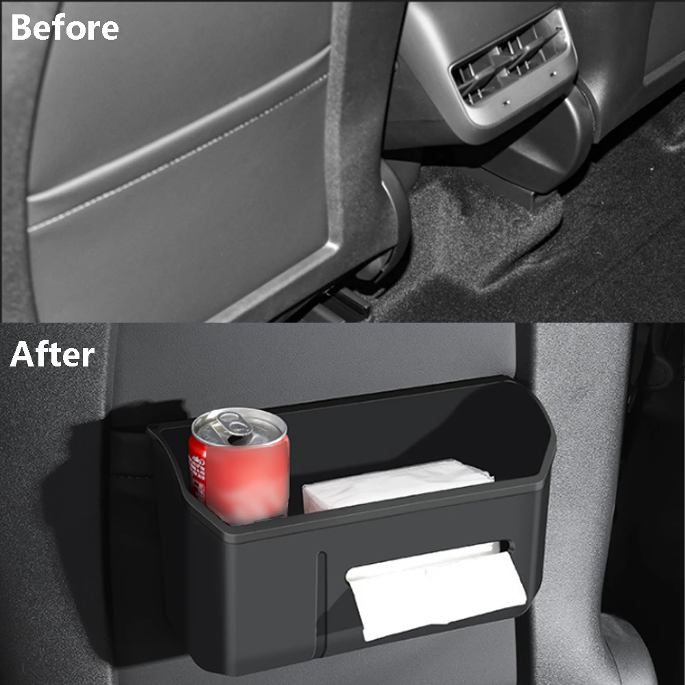 Car Seat Back Storage Box for Tesla Model 3 /Y 2017-2023 TPE Style Car Organizer Cup Holder Tissue Holder