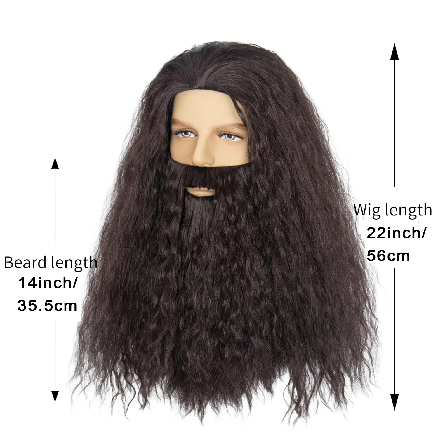 Long Curly Brown Wig and Beard for Men Magic Animal Professor Costume Wigs Synthetic Hair for Halloween Party image 3