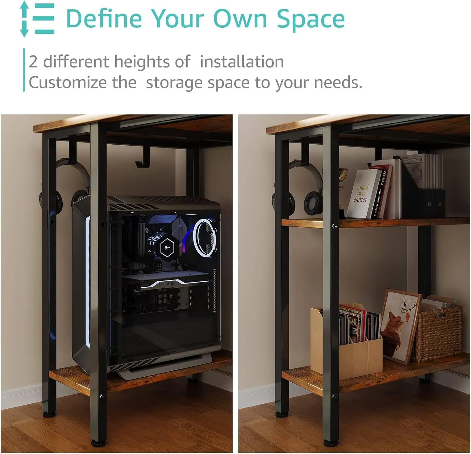 مكتب 47 بوصة مع 4 أدراج ورفوف، مكتب كمبيوتر حديث للطلاب، بني ريفي