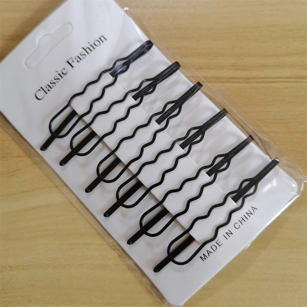 6 Teile/satz Schwarz Haar Clip Pins Wellenförmige Mode Haarnadeln Metall Barrettes Unsichtbare BB Clip Welle Hairgrip Haar Clips Zubehör – Detail 7