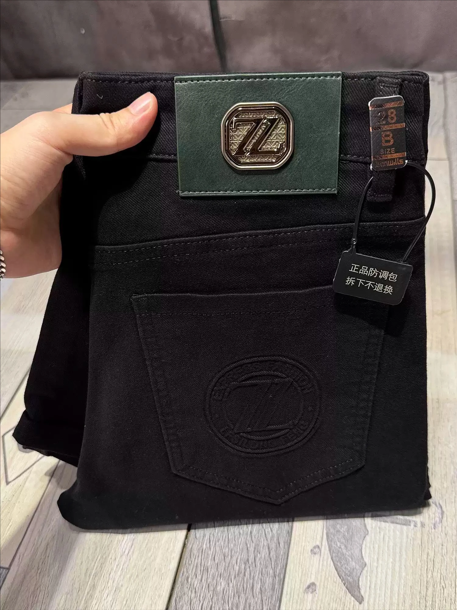 

Slim Fit Straight Leg Bla Denim Jeans Men's Thiened Autumn Winter Faionable Embroidery Pure Color Casual Stand Fit