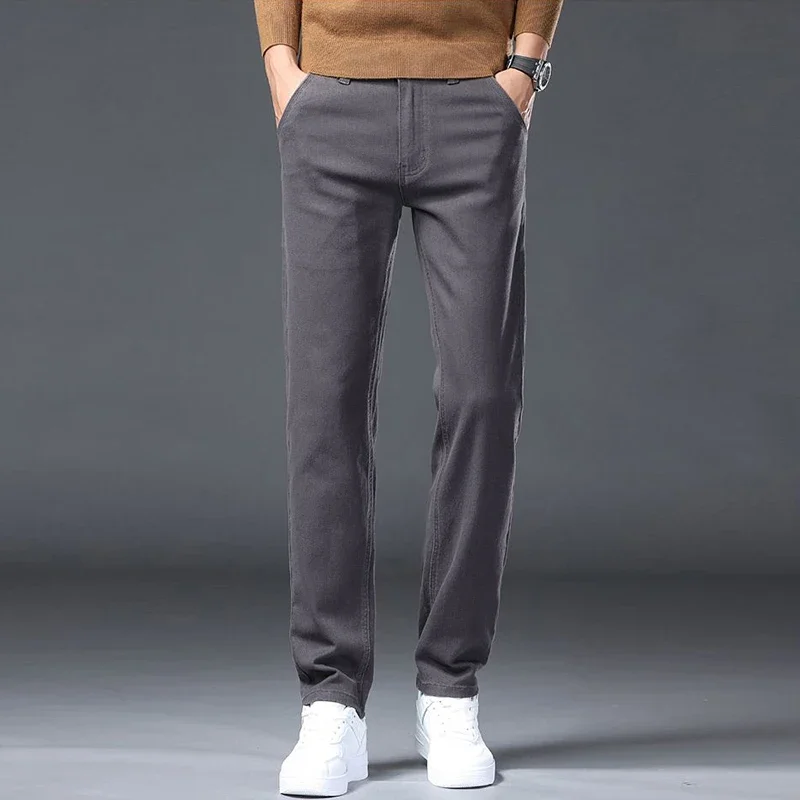 Мужские осенне-зимние модные облегающие джинсы, мужские свободные прямые повседневные эластичные джинсовые брюки, универсальные брюки