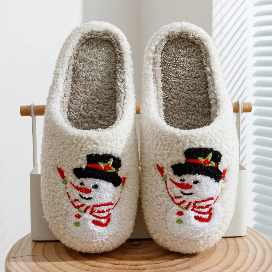 Christmas Gift Cute Snowman Winter Women's Slippers Indoor Soft Sole Beautiful and Exquisite Fashion Plush Homeshoes for Girls