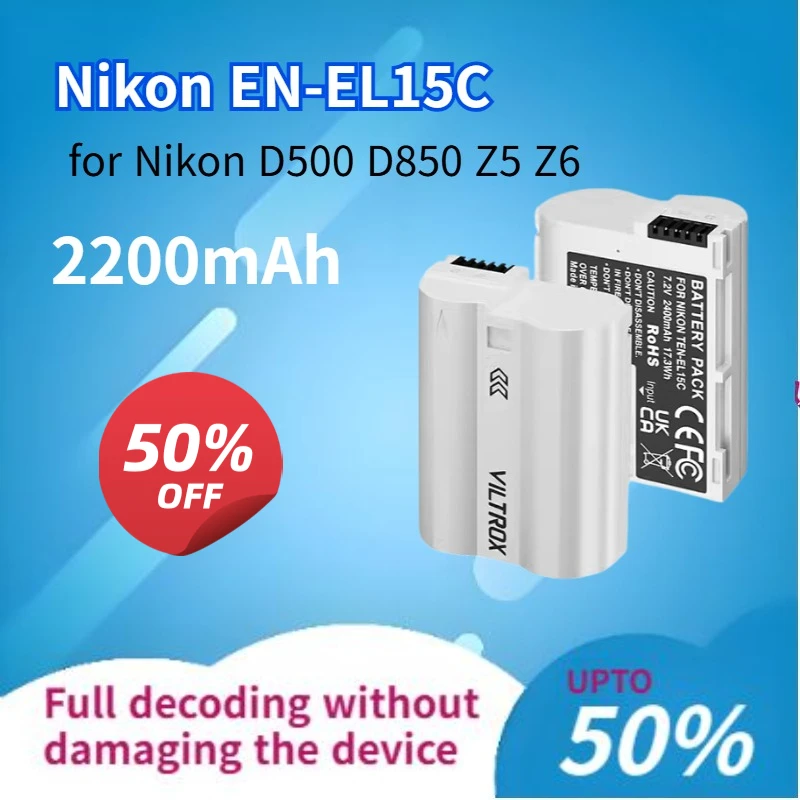 TEN-EL15C Camera Batteries for NikonD500 D850 Z5 Z6 Mirrorless Cameras Full Decoding Without Damaging The Device Type-C Charging