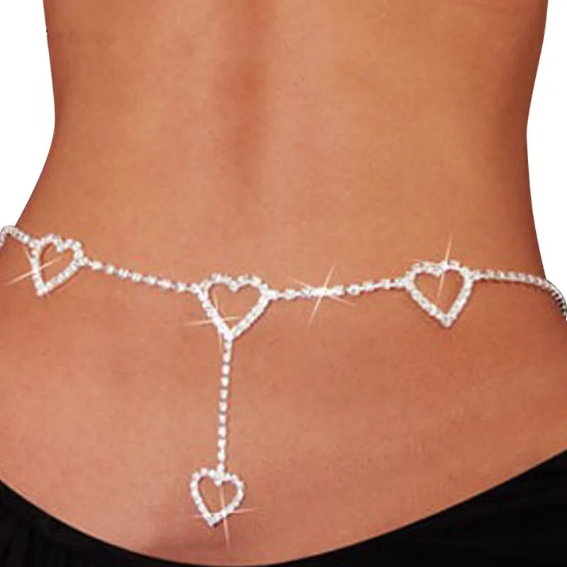 Fashionable Single-layer Heart Pendant Rhinestone Waist Chain Street Photography Women's Body Chain Jewelry