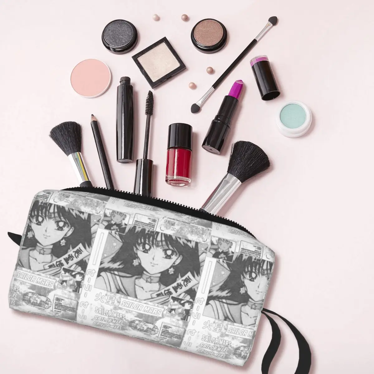 Sailor Mars Moon Anime Makeup Bag, Bolsa de cosméticos, Travel Toiletry Bag, Organizador, Saco de armazenamento, Grande Capacidade