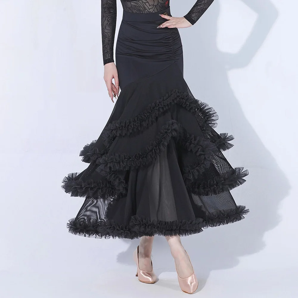 

Новинка 2023 года, элегантные юбки для бальных танцев для женщин, черные большие качели, современные танцевальные костюмы, национальный стандарт, одежда для вальса