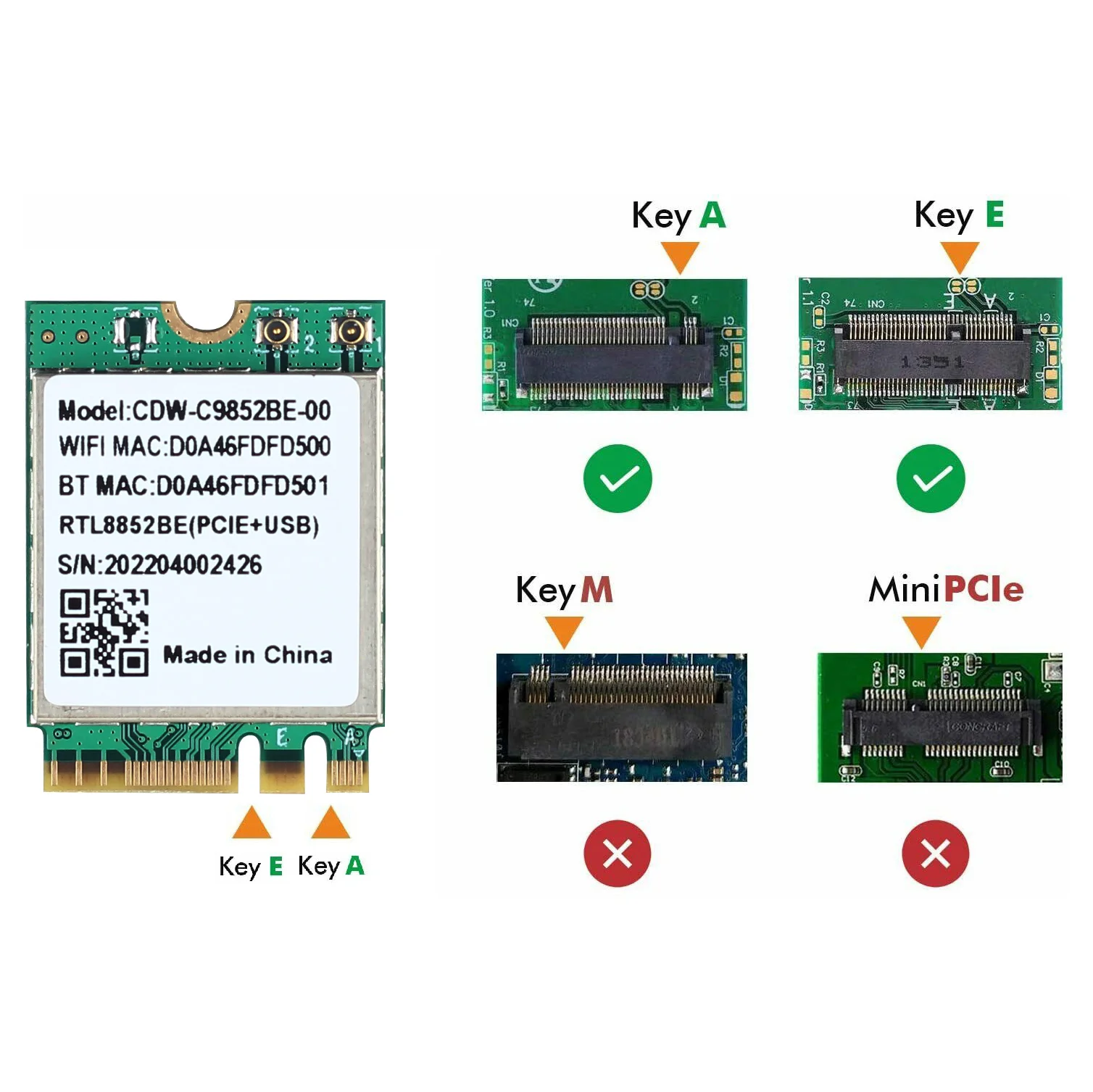 WiFi 6 Dual Band AX1800 Realtek RTL8852BE M.2 NGFF Adapter Bluetooth 5.0 Wireless 802.11AX 2.4G/5G Wlan WiFi Card For Laptop/PC