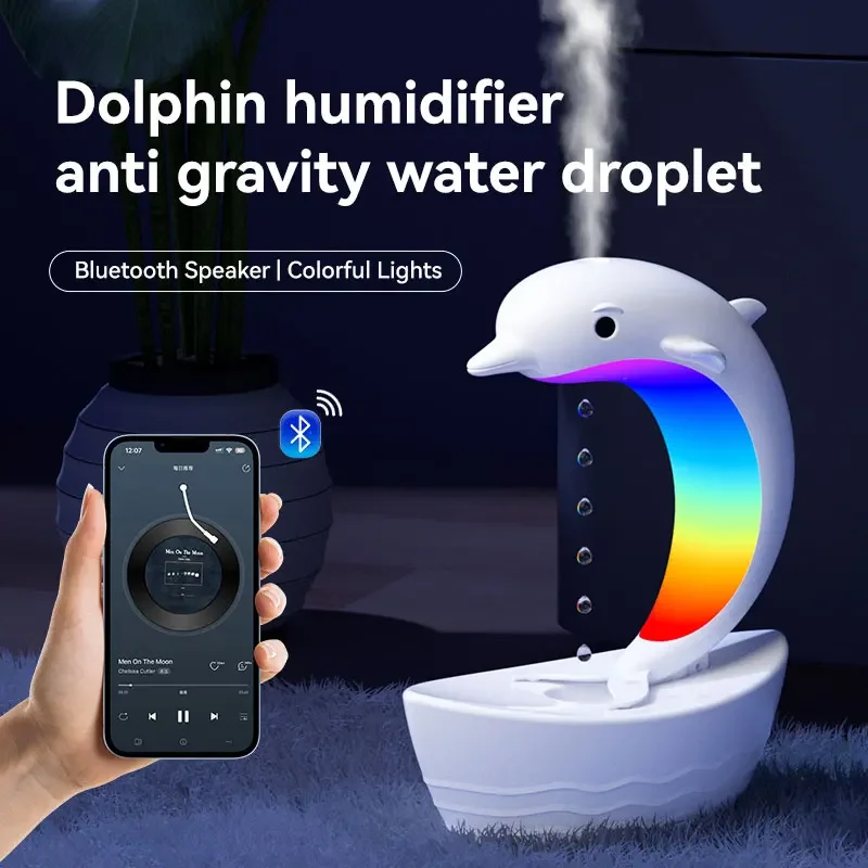 New Style Anti Gravity Humidifier Desktop Dolphin Speaker Ambient Light Bass Bluetooth Speaker Home Atomizer