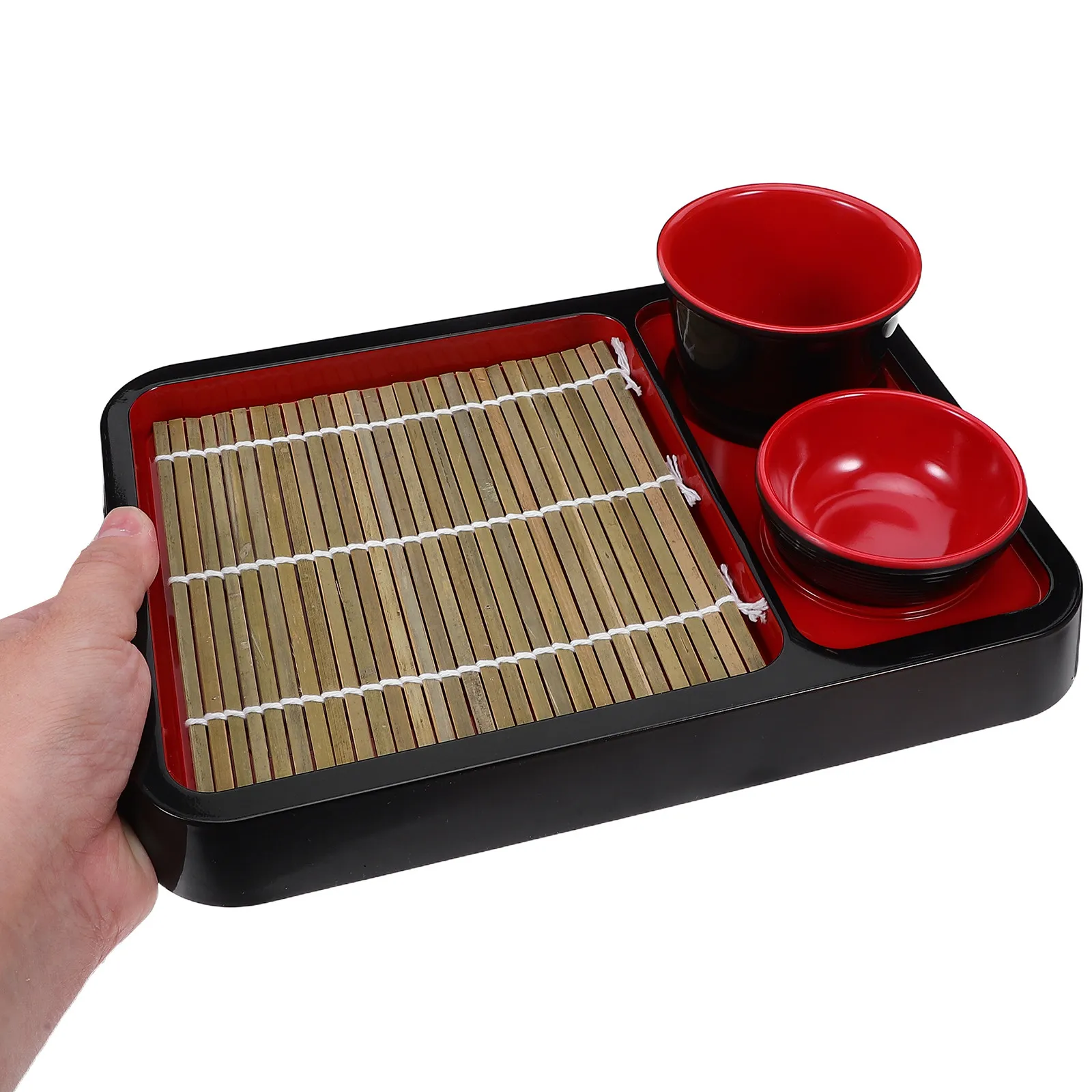 1 Juego de Bandeja Rectangular para Servir Fideos Fríos Japoneses, Plato de Bambú para Soba, Plato para Comida, Decoración para Mesa de Restaurante