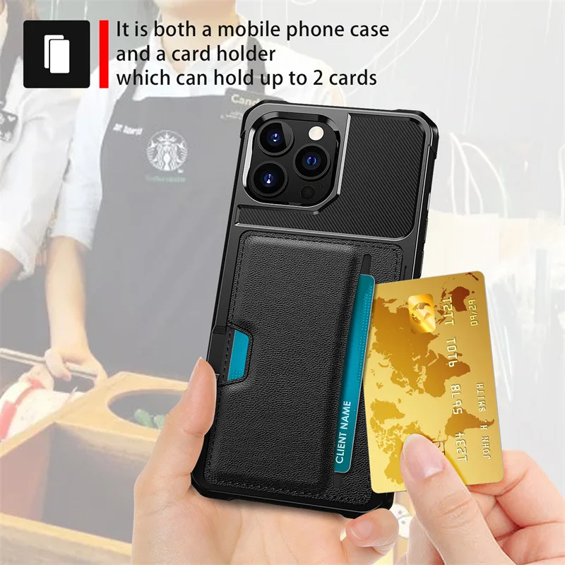 Leather Card Pocket Case for iPhone 18 17 16 15 14 13 Pro Max Plus Air 17e 16e  Four-corner Shockproof Cover view 3