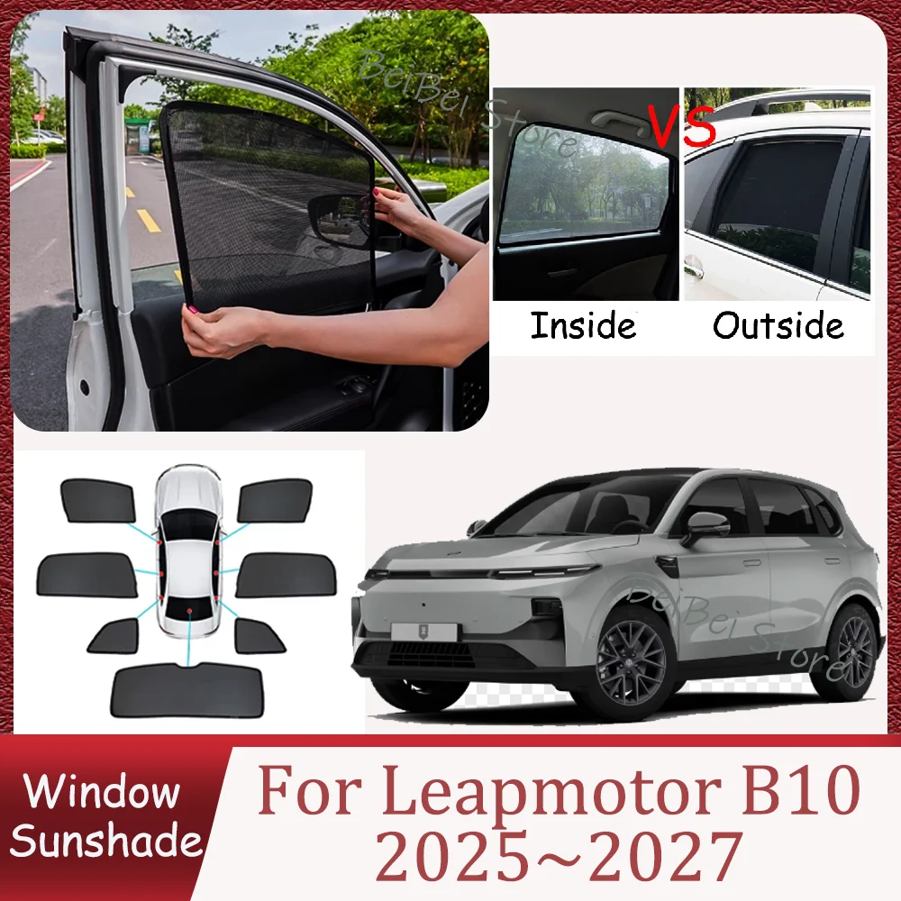 

Для Leapmotor B10 2025-2027 (2026) — Магнитные сетчатые солнцезащитные шторки для боковых окон, защита от солнца, аксессуары для интерьера автомобиля