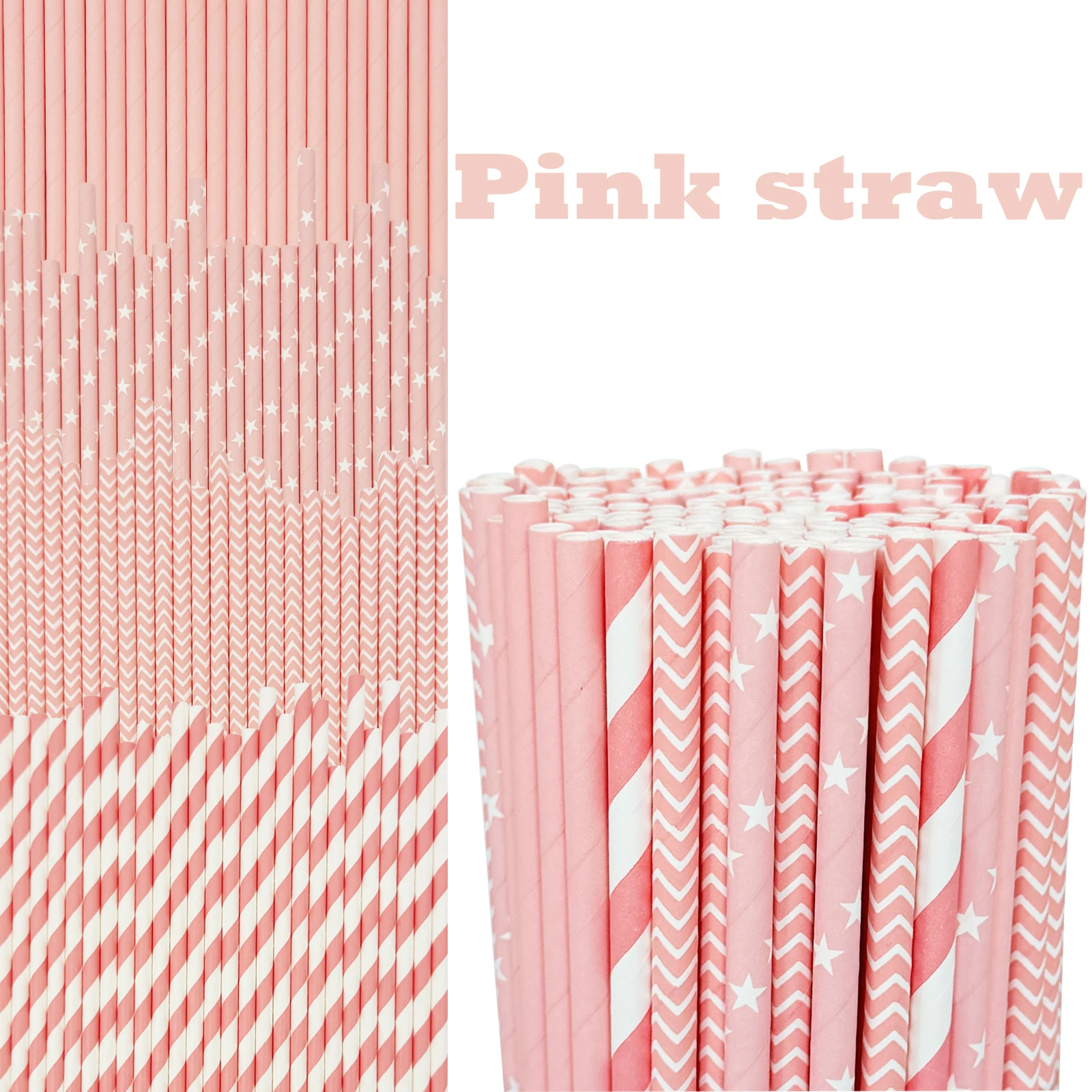 

Pink series paper straws multiple styles 100pcs suitable for New Year's Valentine's Day activities