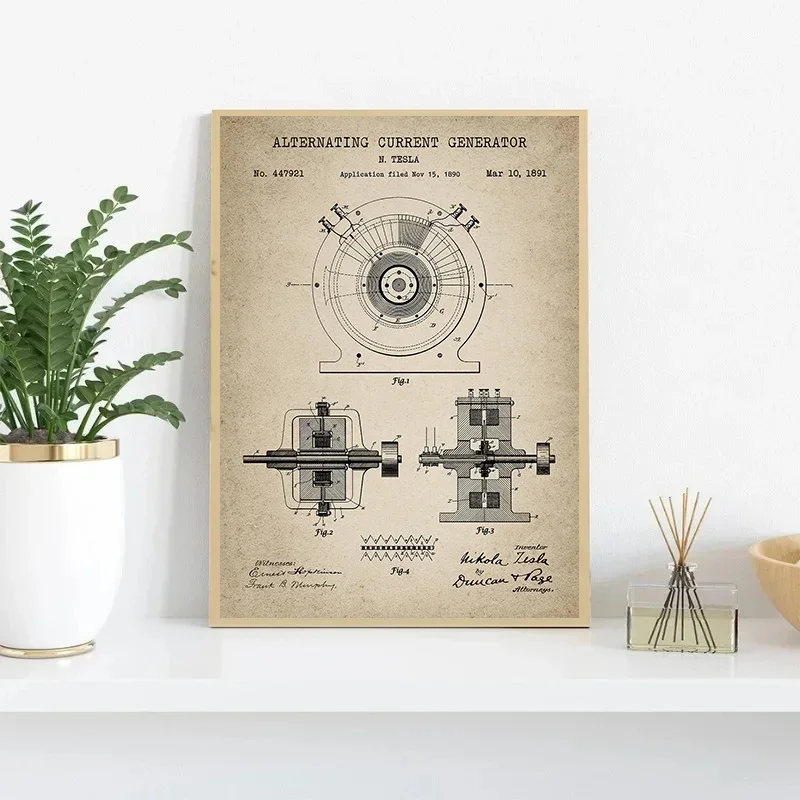 Tesla Electrical Patent Vintage Posters Prints Canvas Painting Wall Art Picture for Office Home Decor Electrical Engineer Gift