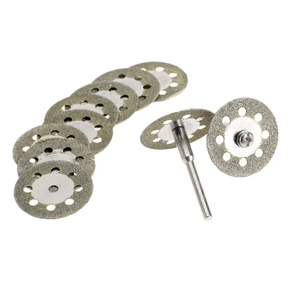 

DRELD 10pcs 25mm Dremel Accessories Diamond Grinding Wheel Circular Saw Blade Diamond Cutting Disc for Rotary Tool +2pcs Mandrel