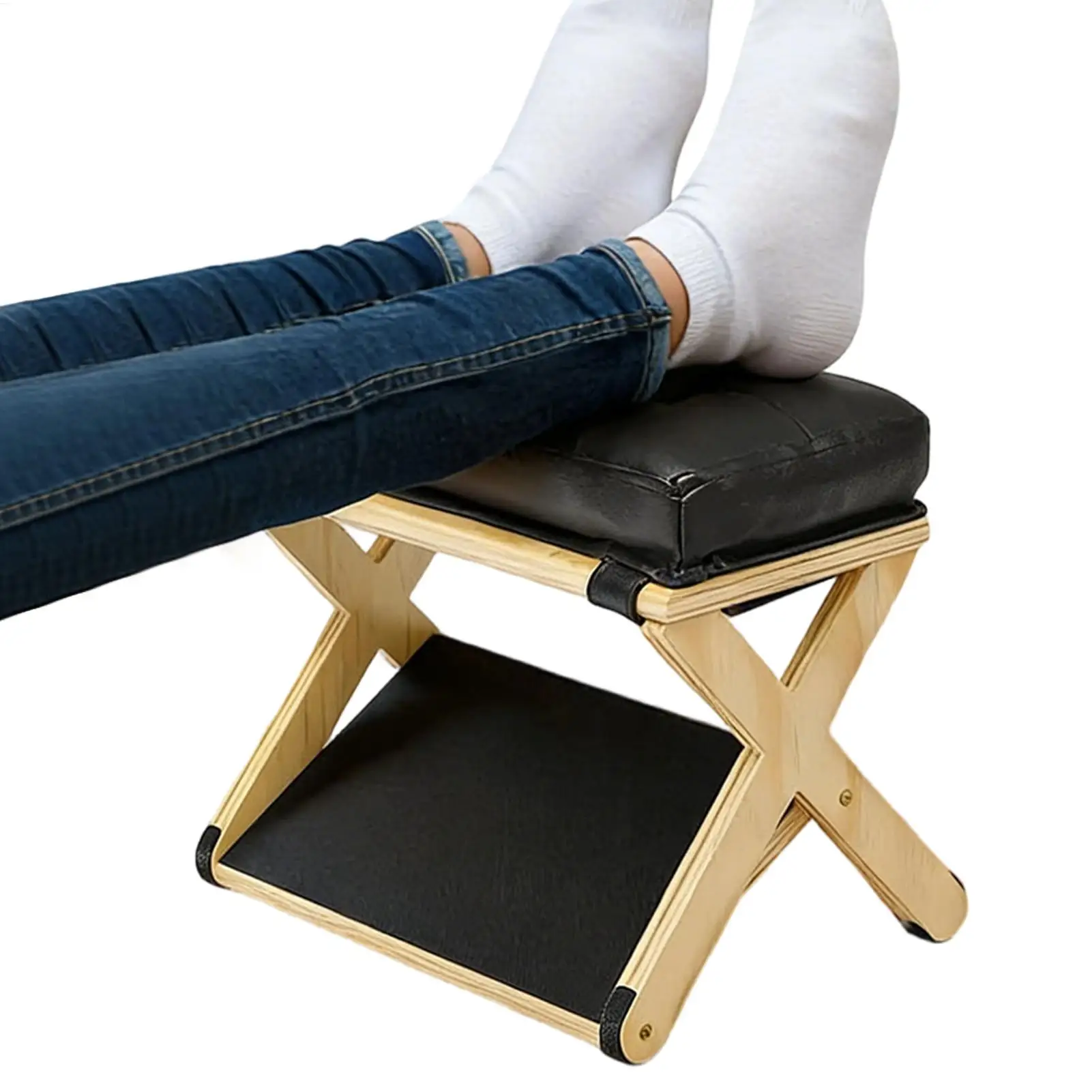 Under Desk Footrest Wooden Double Layer Non Slip Ergonomic Foot Rest for Office Home Apartment Bedroom Adjustable Foot JJ1691