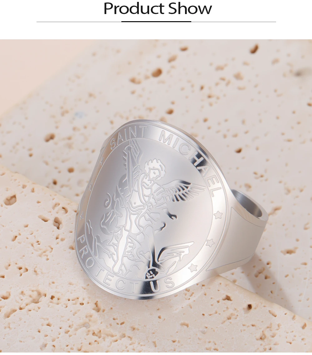 COOLTIME SAINT MICHAEL Offener Ring aus Edelstahl, Vintage-Religion, Amulett, Schutzring, christlicher Jahrestag, Schmuck, Geschenk – Detail 6