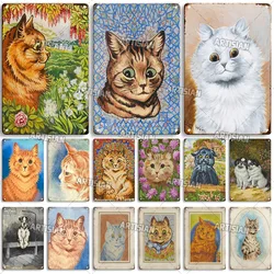 ARTISIAN Louis William Wain Painting Metal Tin Sign Cat Metal Plaque Wall Plate Man Cave Club Cafe Industrial Decor Metal Signs