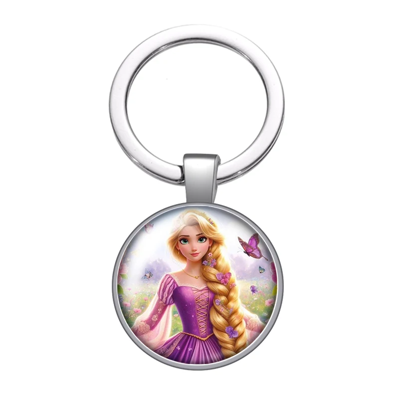 Disney Enrolados Tangel Princess Rapunzel Photo glass cabochon keychain Bag Car key chain Ring Holder Charms keychains gift